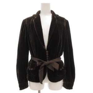 ベロアジャケット 総裏地 リボンデザイン シルク混 6 茶 ブラウン /GV GY14