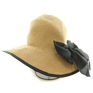 麦わら帽子 ストローハット リボン 装飾 ベージュ 黒 ブラック /BB H