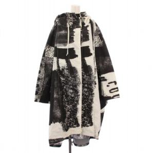 m mefu 芽風 レインコート ナイロン アウター ロング丈 フード 総柄 40 黒 ブラック 白 ホワイト