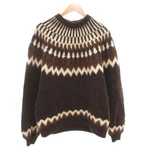 ニット セーター クルーネック ノルディック柄 アルパカ混 長袖 S 茶 ブラウン /AE