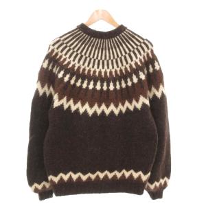 BEAMS ニット セーター クルーネック ノルディック柄 アルパカ混 長袖 S 茶 ブラウン /AE
