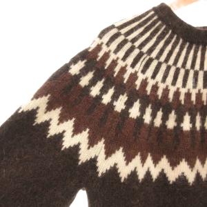 BEAMS ニット セーター クルーネック ノルディック柄 アルパカ混 長袖 S 茶 ブラウン /AE