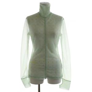 Marble Printed Plaid Sheer High Neck Top カットソー シースルー