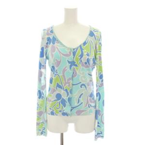 Blumarine アンサンブル カーディガン 長袖 カットソー ブラウス 半袖 総柄 花柄 ビーズ装飾 I44 水色 ライトブルー
