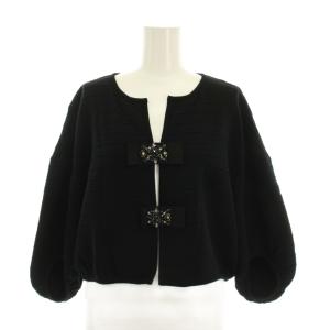 カーディガン ニット 40 黒 ブラック 五分袖 バルーンスリーブ ビジュー M5C01-413-09