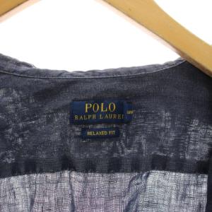 POLO RALPH LAUREN カジュアルシャツ 長袖 レギュラーカラー ロゴ 刺繍 ワンポイント 麻 リネン S 紺 ネイビー /BB