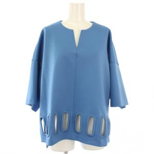 24SS オーバルカットワークブラウス 五分袖 38 青 ブルー 5314110509 /TK H