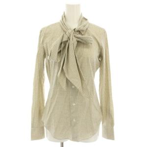 シャツ ブラウス 長袖 ボウタイ チェック柄 タグ付き 2 ベージュ 茶 ブラウン WMBLWOVS2C00353