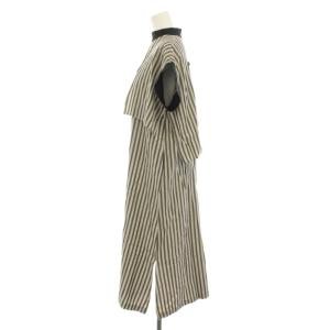 ADORE シャツワンピース ロング ハイネック 半袖 ストライプ柄 36 ベージュ 黒 ブラック 531-1140411