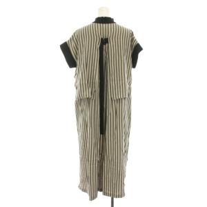 ADORE シャツワンピース ロング ハイネック 半袖 ストライプ柄 36 ベージュ 黒 ブラック 531-1140411