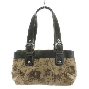 ハンドバッグ トートバッグ ショルダーバッグ 馬車柄 キャンバス レザー ベージュ 黒 ブラック F15212