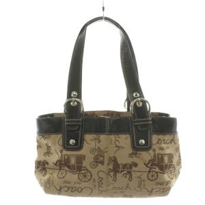 COACH ハンドバッグ トートバッグ ショルダーバッグ 馬車柄 キャンバス レザー ベージュ 黒 ブラック F15212