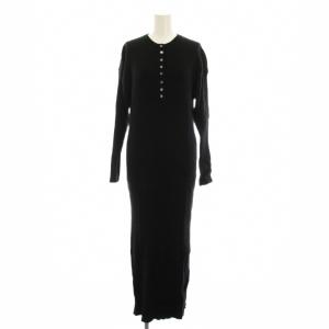 24AW ヘンリーネックリブニットワンピース ロング 黒 ブラック 長袖 24040200557030