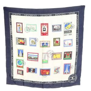 ココマーク スカーフ 切手柄 都市名プリント マルチカラー 青 ブルー 白 ホワイト 赤 レッド /AN1