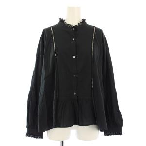 シャツ ブラウス バンドカラー レース 長袖 黒 ブラック /TK MA