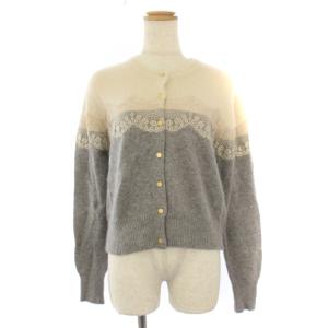 ニット カーディガン 長袖 レース アイボリー グレー /BM MA