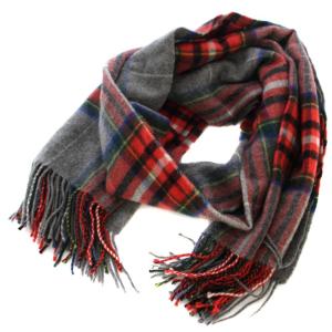 マフラー ストール チェック柄 ウール 赤 グレー /BM MA