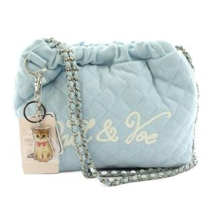 チェーンショルダーバッグ ハンドバッグ キルティング ロゴ チャーム 水色 /KU MA