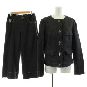 Collection セットアップ 上下 デニム ノーカラージャケット クロップドパンツ ラメ 40 38