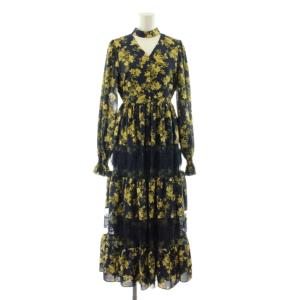 Donatella flowerチョーカーネックワンピース フレア ロング マキシ 長袖 花柄 レース