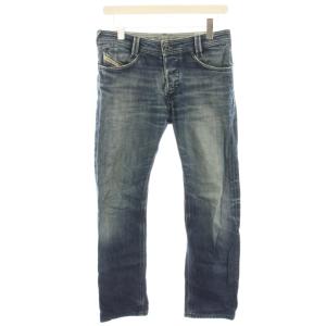 SLAMMER デニムパンツ ジーンズ 28 紺 ネイビー USED加工 ボタンフライ ダメージ加工 /HN