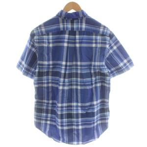 RALPH LAUREN SLIM FIT シャツ 半袖 チェック柄 ロゴ刺繍 XL 青 ブルー /AN78 MA