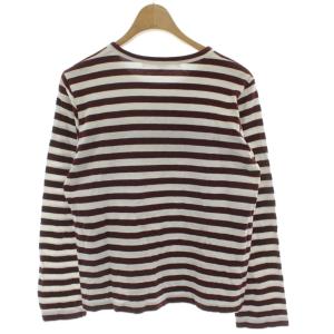 COMME des GARCONS Tシャツ カットソー S 白 ホワイト バーガンディ ストライプ柄 ベロア ラウンドネック 長袖 S9T008