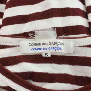 COMME des GARCONS Tシャツ カットソー S 白 ホワイト バーガンディ ストライプ柄 ベロア ラウンドネック 長袖 S9T008