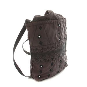 HaaT イッセイミヤケ タマシャ TaMaSHa ショルダーバッグ ナイロン 刺繍 ミラーワーク 総柄 茶 ブラウン
