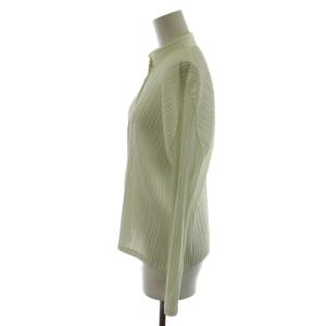 PLEATS PLEASE ISSEY MIYAKE イッセイミヤケ シャツ ブラウス バンドカラー 長袖 プリーツ シアー 3 ライトグリーン PP91-JJ492-5