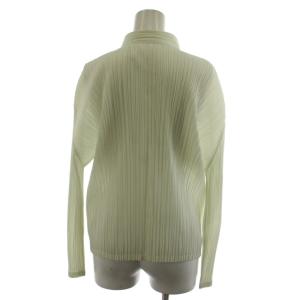 PLEATS PLEASE ISSEY MIYAKE イッセイミヤケ シャツ ブラウス バンドカラー 長袖 プリーツ シアー 3 ライトグリーン PP91-JJ492-5