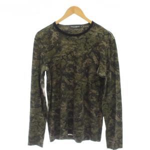 Tシャツ 48 カーキ 黒 カモフラ 長袖 ラウンドネック /JP H