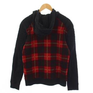 BALMAIN プルオーバーパーカー 長袖 チェック柄 S 黒 赤 W6HJ612D552T /BM GY09