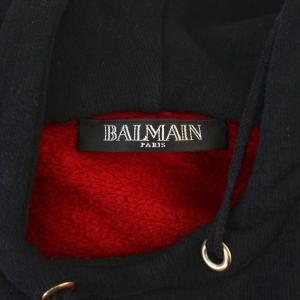 BALMAIN プルオーバーパーカー 長袖 チェック柄 S 黒 赤 W6HJ612D552T /BM GY09