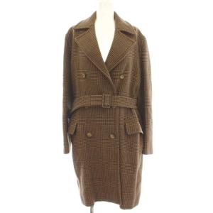千鳥格子 ウール ダブルコート ロング 38 茶 ブラウン /G