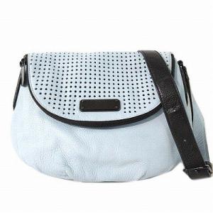 ショルダーバッグ 斜めがけ レザー パンチング フラップ 水色