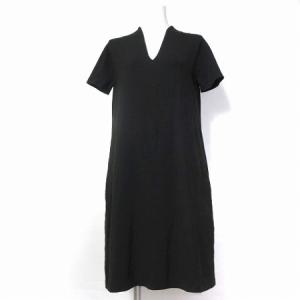 ブラック ワンピース ひざ丈 半袖 プルオーバー 無地 黒 M