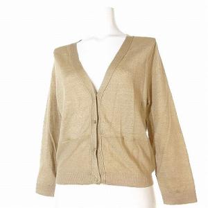 ニットカーディガン 麻 リネン Vネック 長袖 ベージュ 36 トップス