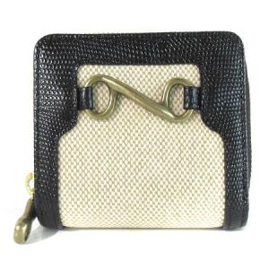 財布 ハイエンドキャンバス 二つ折り ウォレット リザード 型押し レザー ヤギ革 本革 ブラック ベージュ