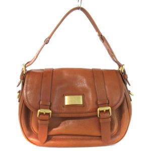 ロゴプレートレザーショルダーバッグ ブラウン