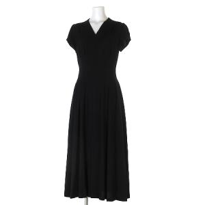 ワンピース ロング タッキング デザイン ドレス 半袖 フレンチスリーブ フレア タック GDEGH-21390 黒 M