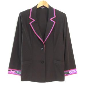 テーラードジャケット 花柄 切替 40 ブラウン