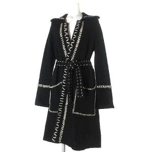 カーディガン ロング ニット コート ウール ステッチ アルパカ混 黒 ブラック M アウター