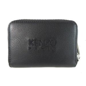 KENZO 20SS 財布 コインケース コンパクト ウォレット ラウンドファスナー タイガー 刺繍 レザー 黒 ブラック