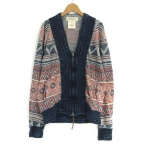 ジャケット ジップアップ パイル地 ネイティブ柄 コットン ブルー ピンク M アウター