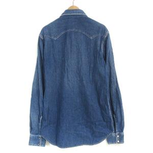BLUE BLUE JAPAN シャツ デニム ウエスタン 長袖 リメイク USED加工 コンチョボタン イカリ 刺繍 インディゴ ブルー L