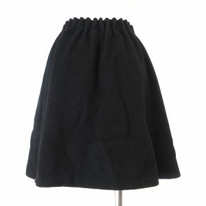 BLUE LABEL CRESTBRIDGE スカート 膝丈 ギャザー フレア ウール イージー 無地 ブラック 36