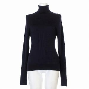 ニット セーター タートルネック ケーブル 長袖 ウール 薄手 紫 パープル M トップス