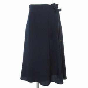 タグ付き ラップ スカート 膝丈 フレア リボン