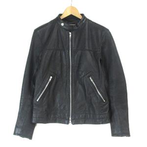 ライダースジャケット シングル ブルゾン ゴート レザー 山羊革 本革 黒 ブラック S アウター